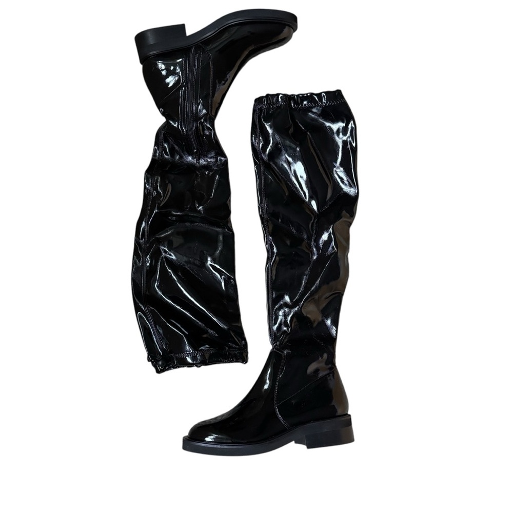 Free People Go Go Gloss Over-the-Knee Boots Size 38 Black Patent Leather - Picture 3 of 11
